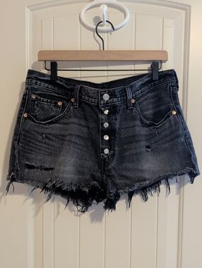 Levi's Black Distressed Button-Front Denim Shorts